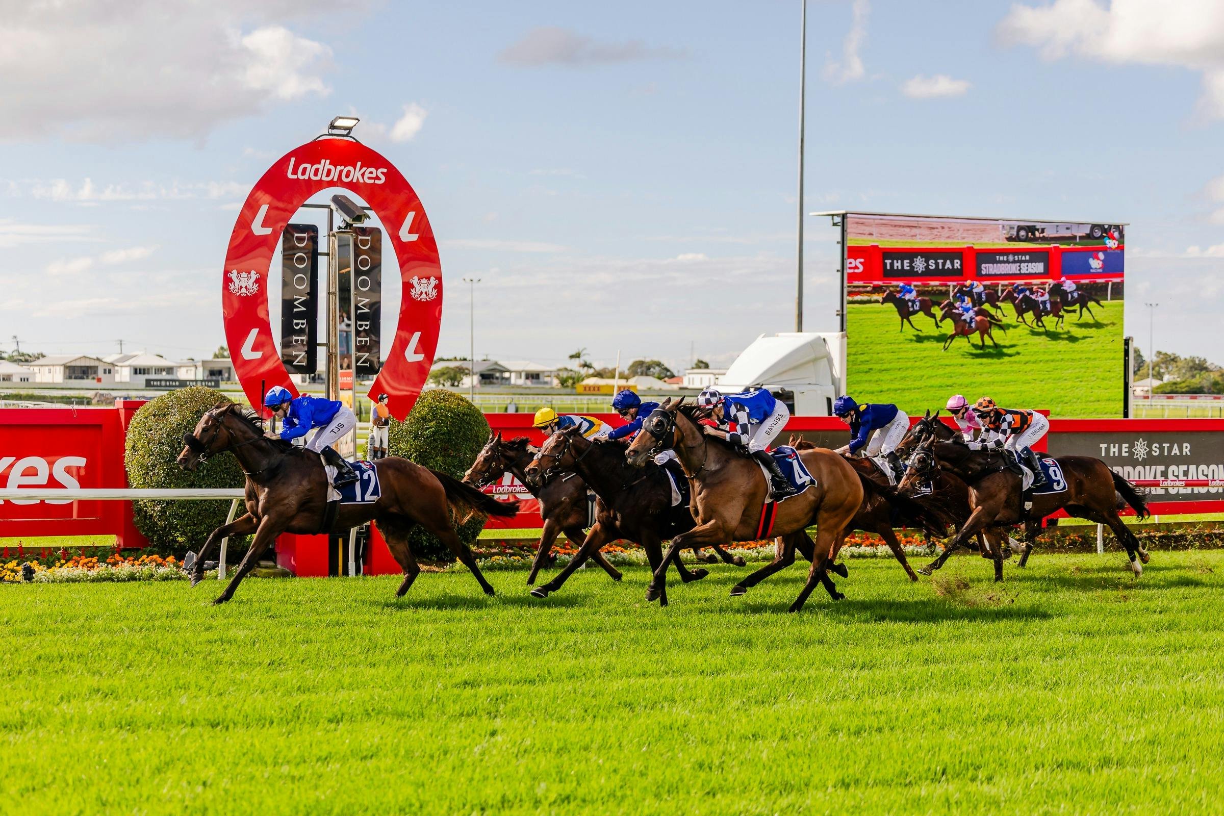 Horses pass the Doomben winning post