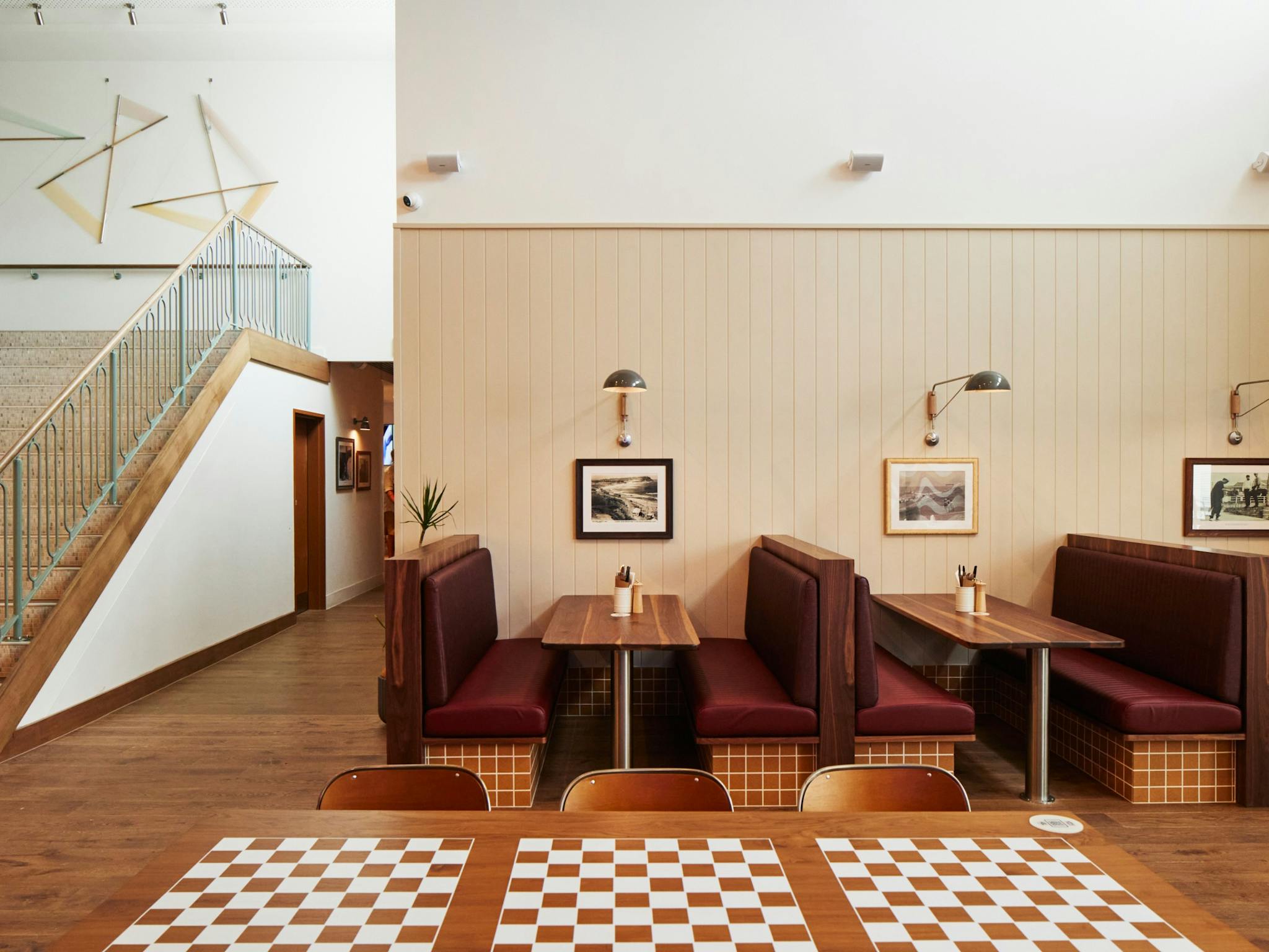 Eating areas and booths for families at The Beach Hotel