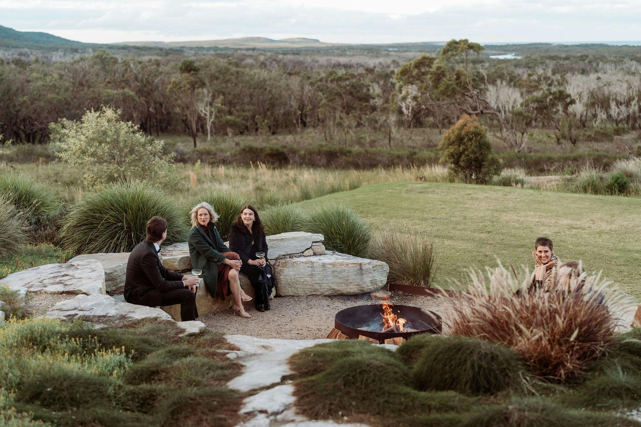 Outdoor fire pit overlooking Yuraygir National Park