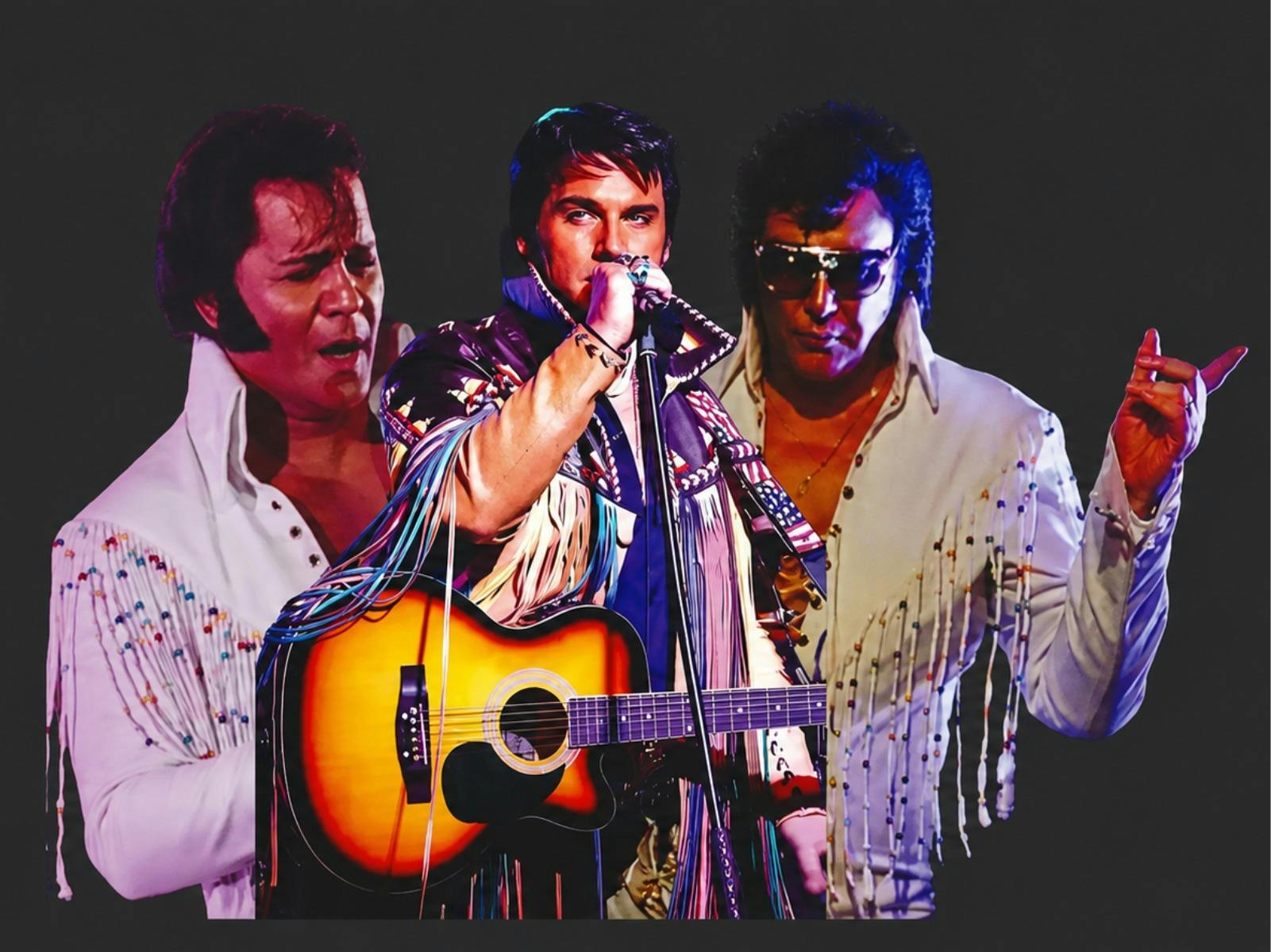 three people dressed like elvis