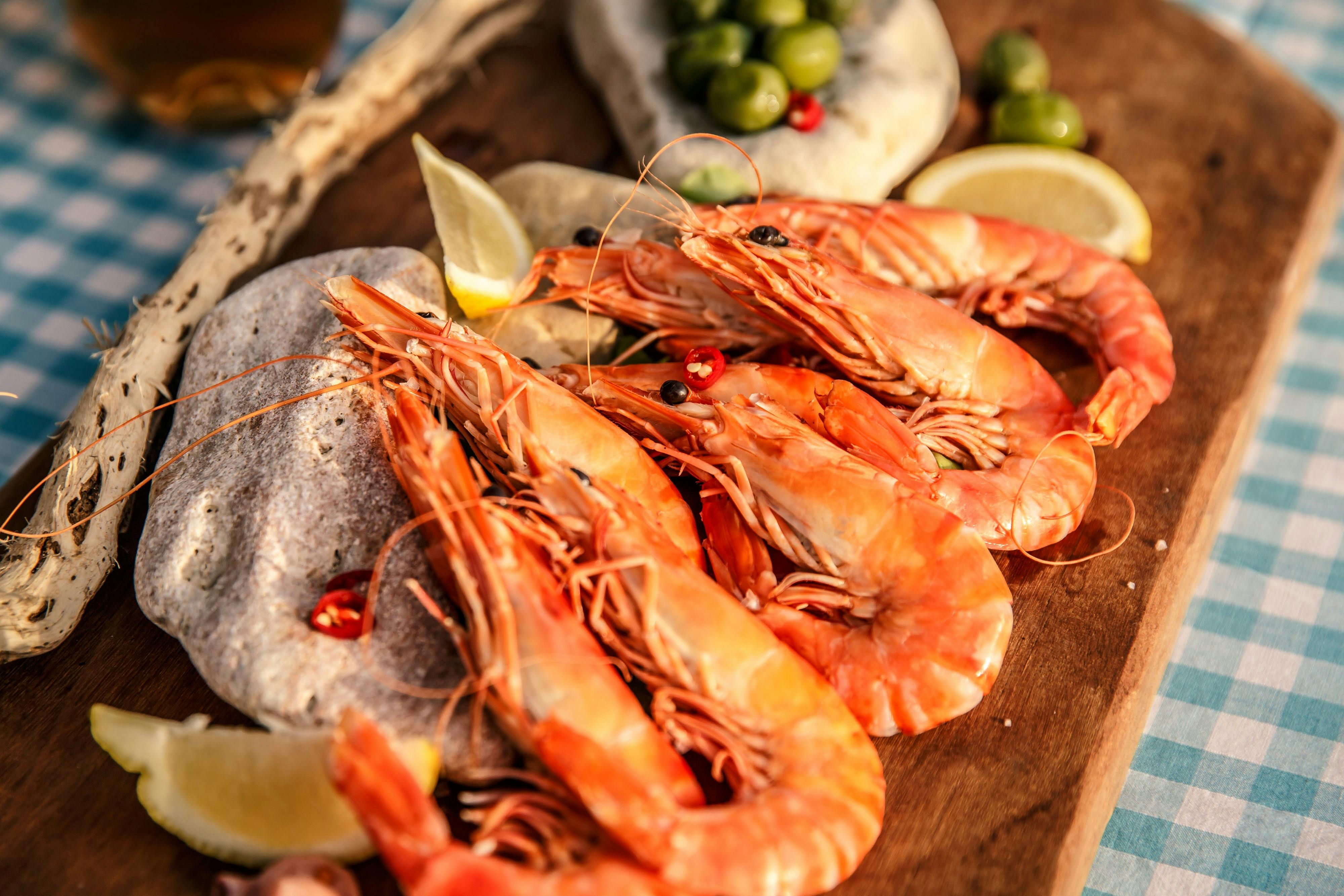 seafood, lunch, prawns, sea