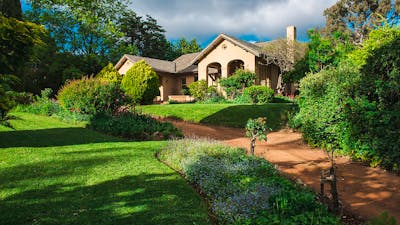 Wide shot of Calthorpes House and surrounding gardens