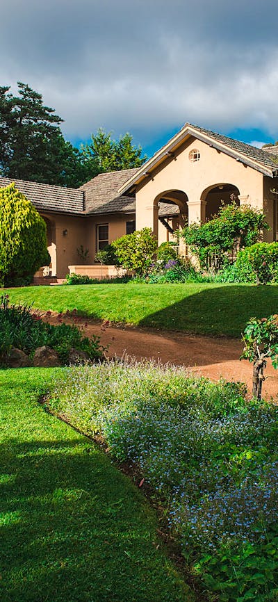 Wide shot of Calthorpes House and surrounding gardens