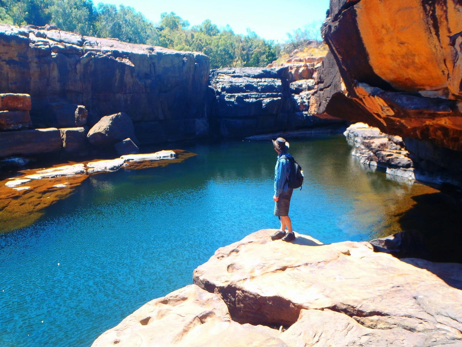 Territory Expeditions guests at Jarrangbarnmi (rock pools, waterfalls, rock landscape)
