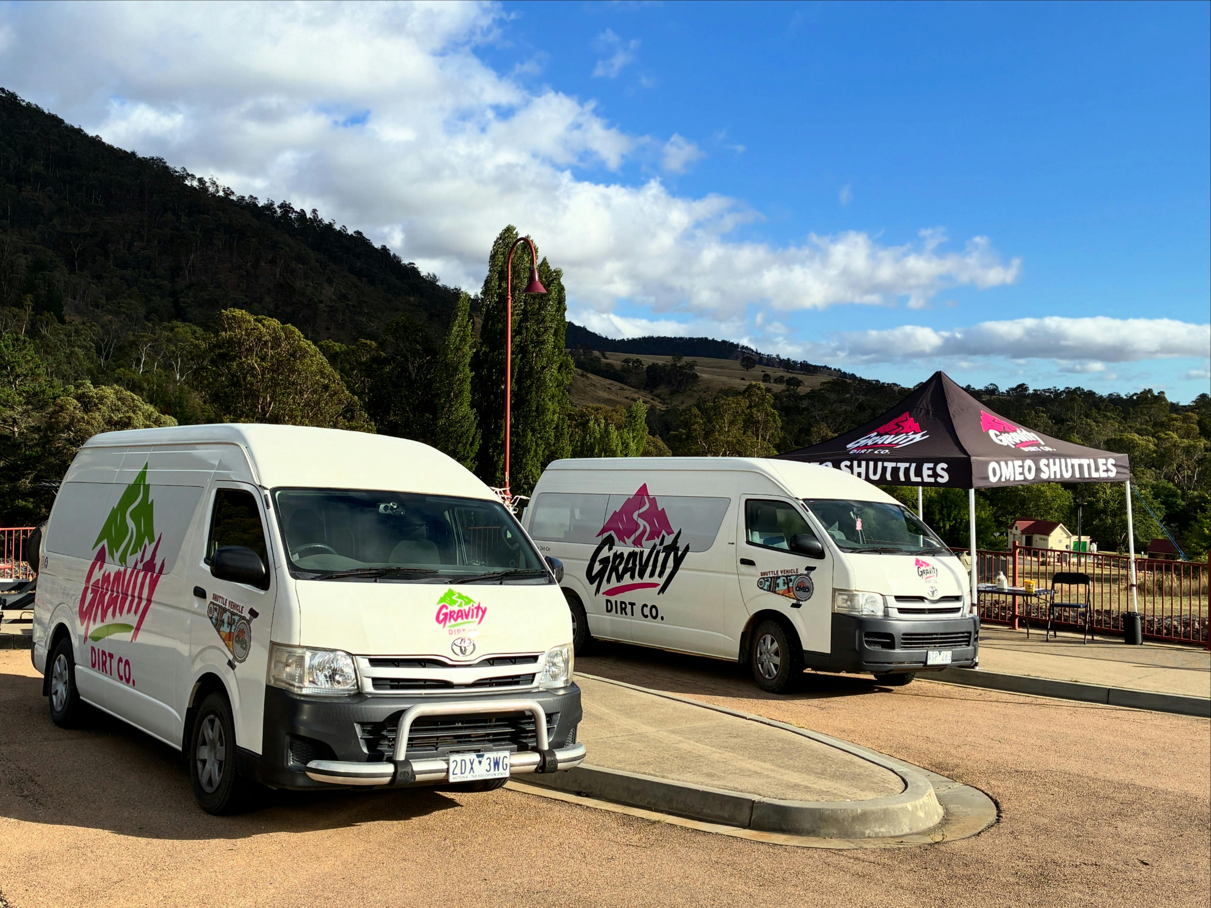 Gravity DIrt Co operate official shuttles from the pick up point in the centre of Omeo at 202 Day Av
