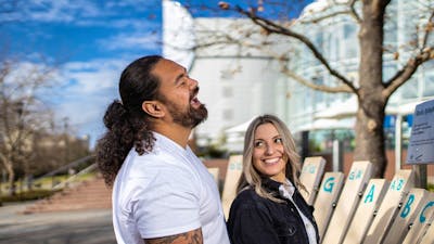 People standing in the Rear Science Terrace at Questacon