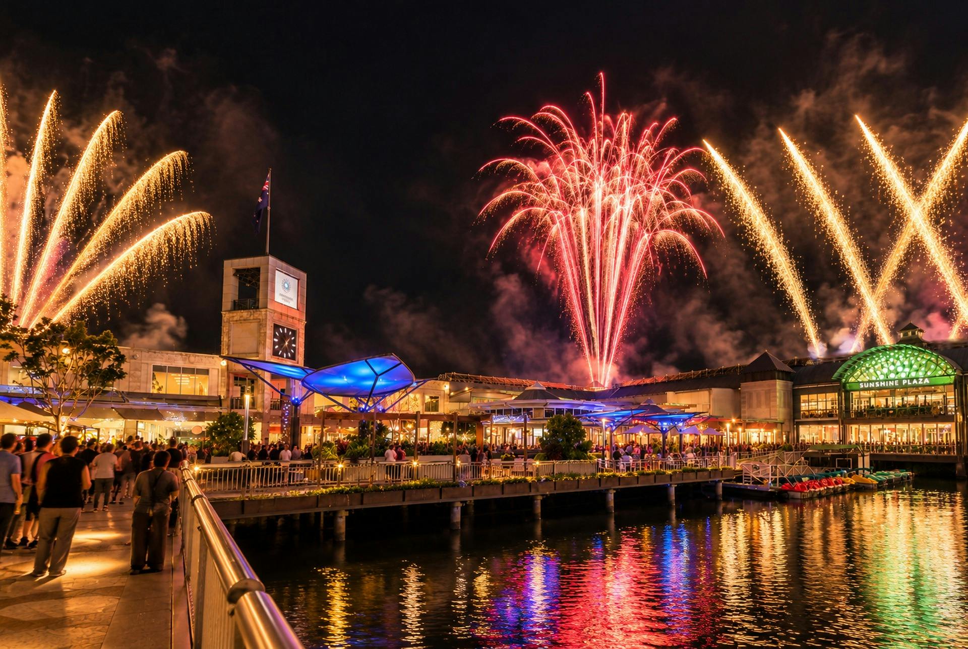 Artist's impression of the spectacular fireworks display planned for Sunshine Plaza's Santa's Arriva