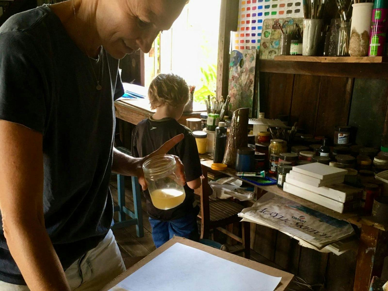 An artist on residency at Coombadjha Art Studio and Gallery