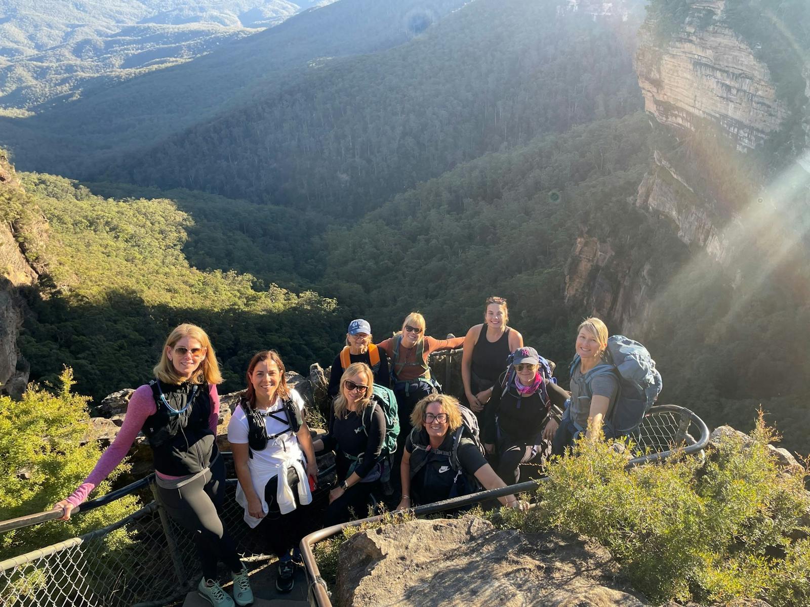 Group climbing staircase in Blue Mountains NP