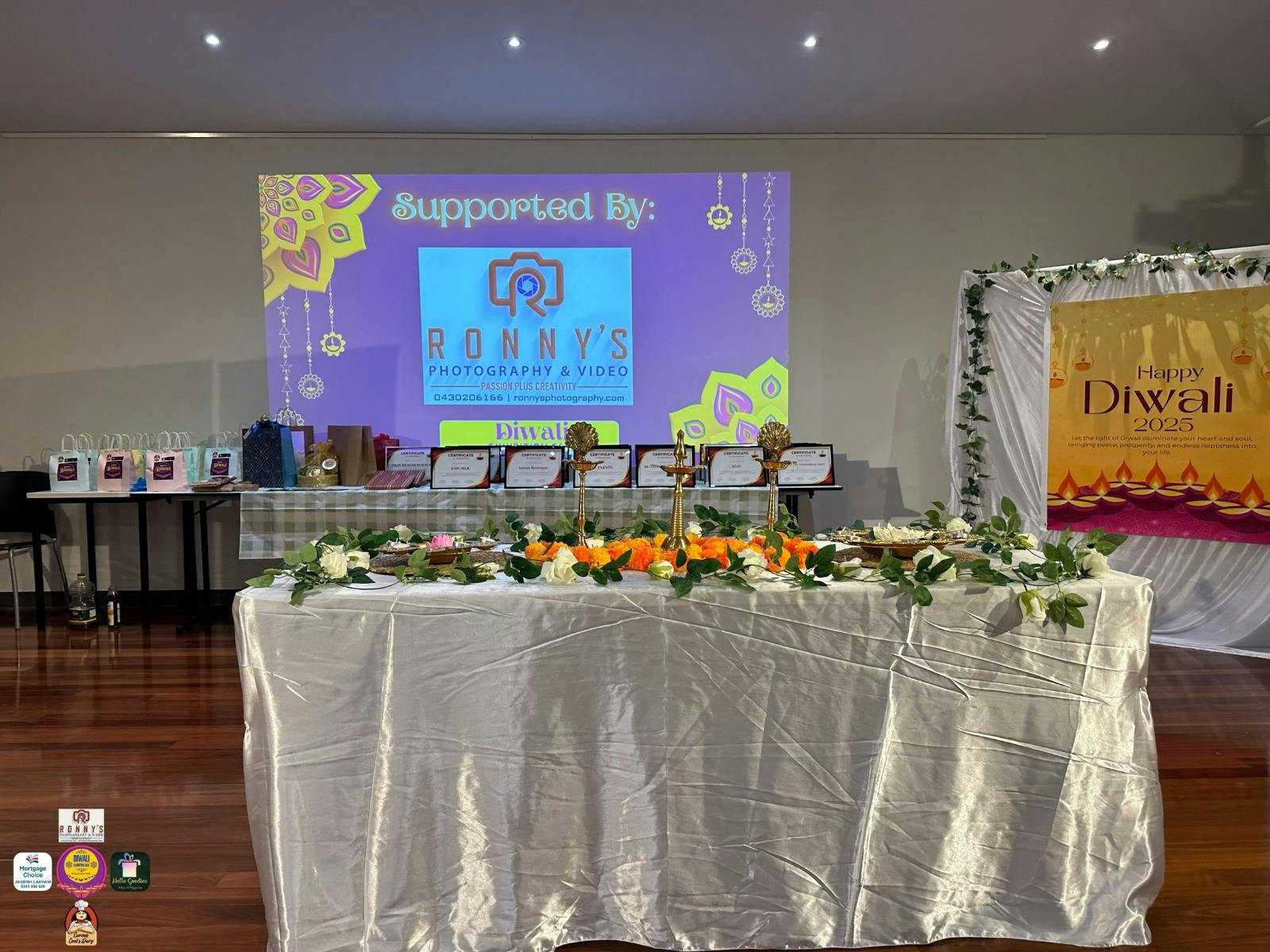 Stage area with decoration at the 2025 Diwali Exhibition Sale