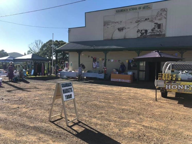 outside Krambach hall on market day