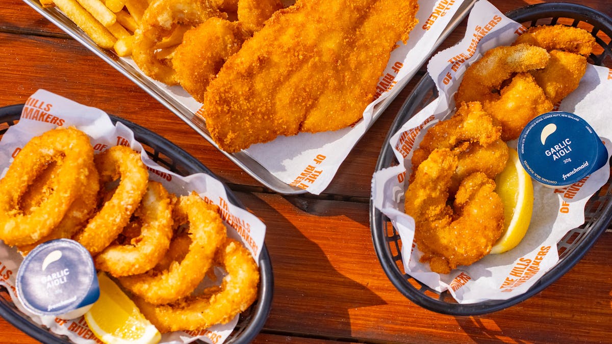 selection of battered fish from The Hills kiosk