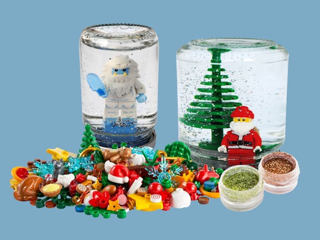 Lego bricks with jars and glitter