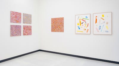 Photo of paintngs installed in gallery