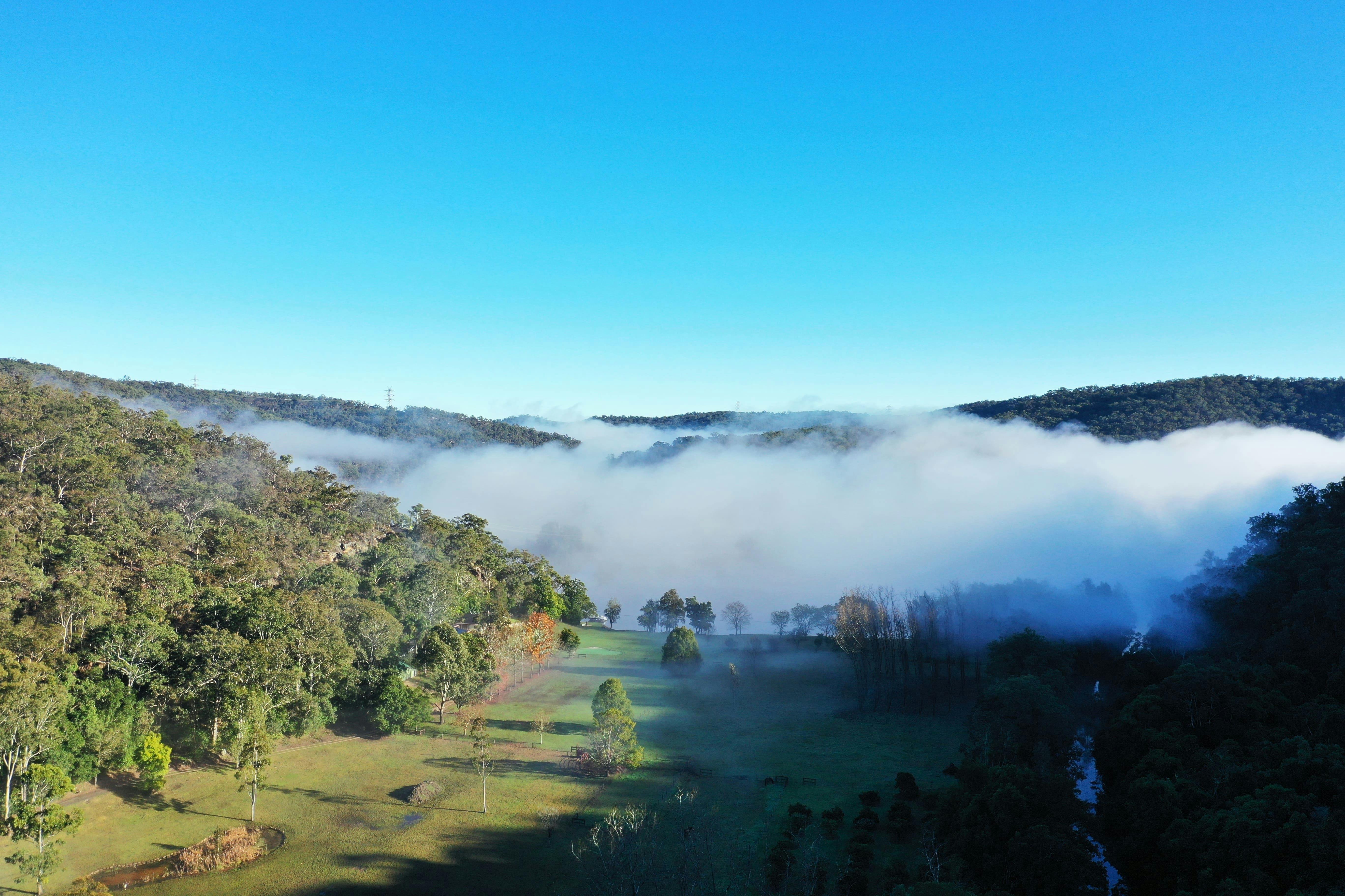 Valley and river views with fog from above