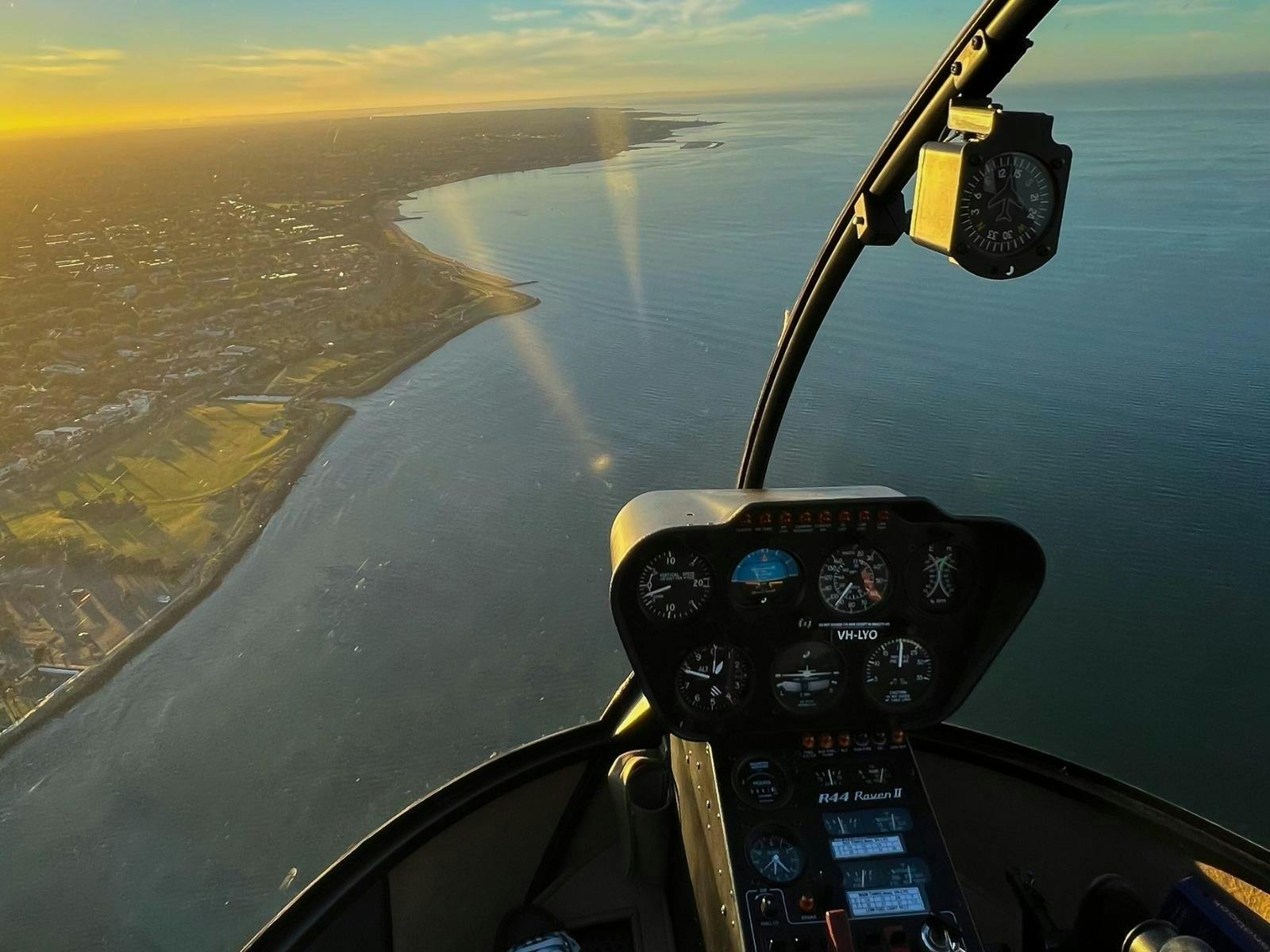 Sunrise view of Port Philip Bay during a helicopter ride by Rotor One