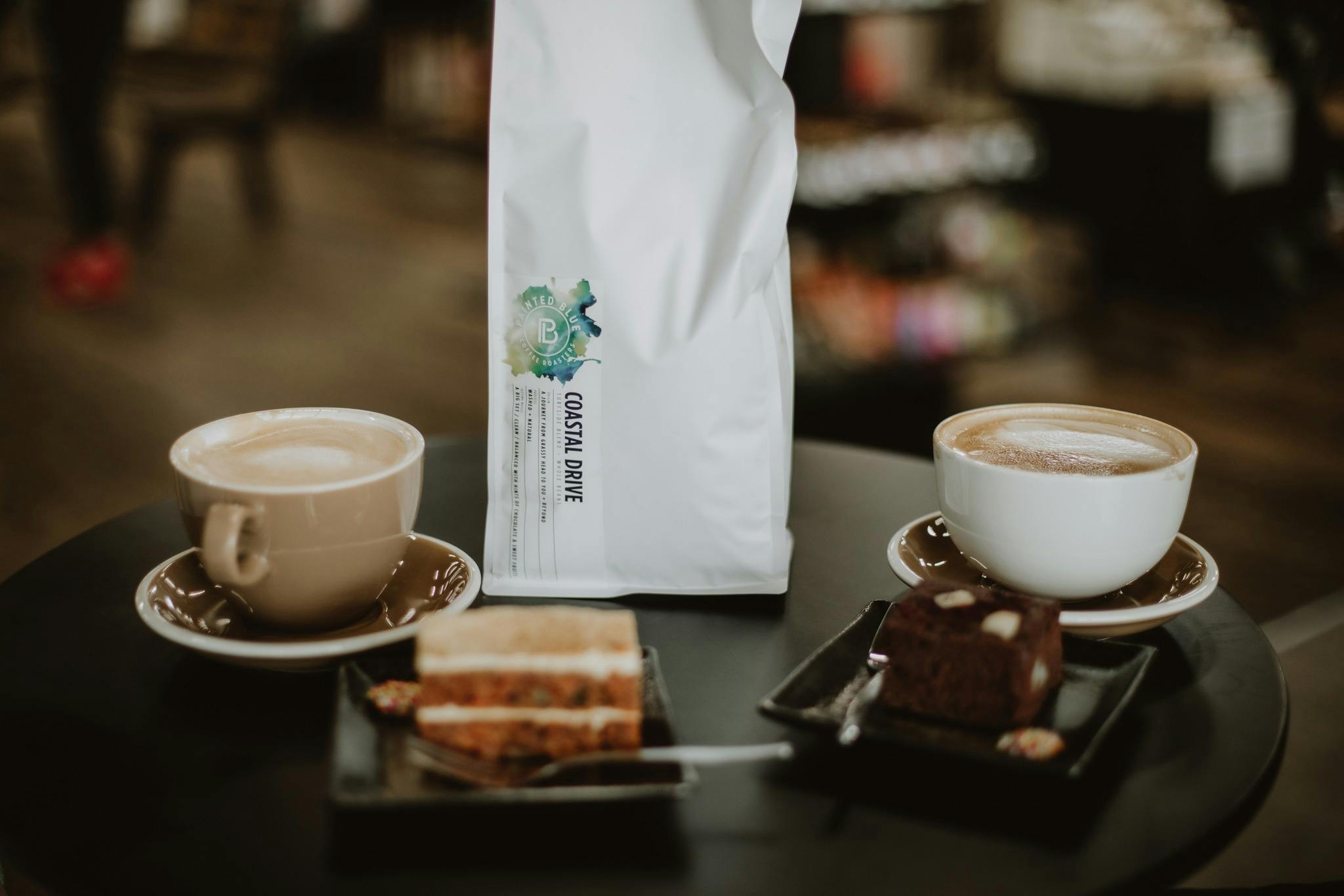 Award winning coffee by  Golden Bean winning local roaster Painted Blue Coffee Roasters