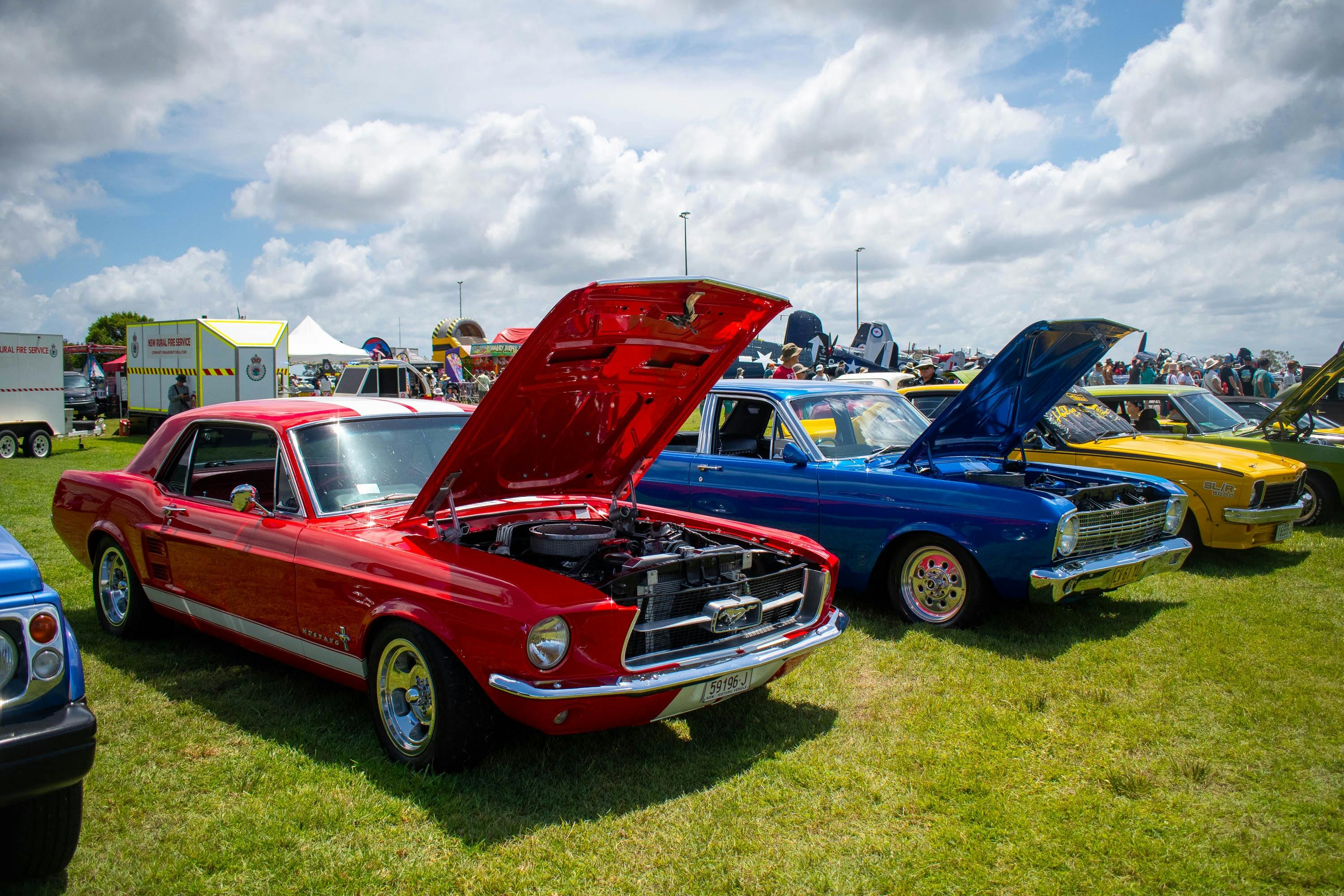 Classic cars on display at the ground festival at Barrington Coast Airshow