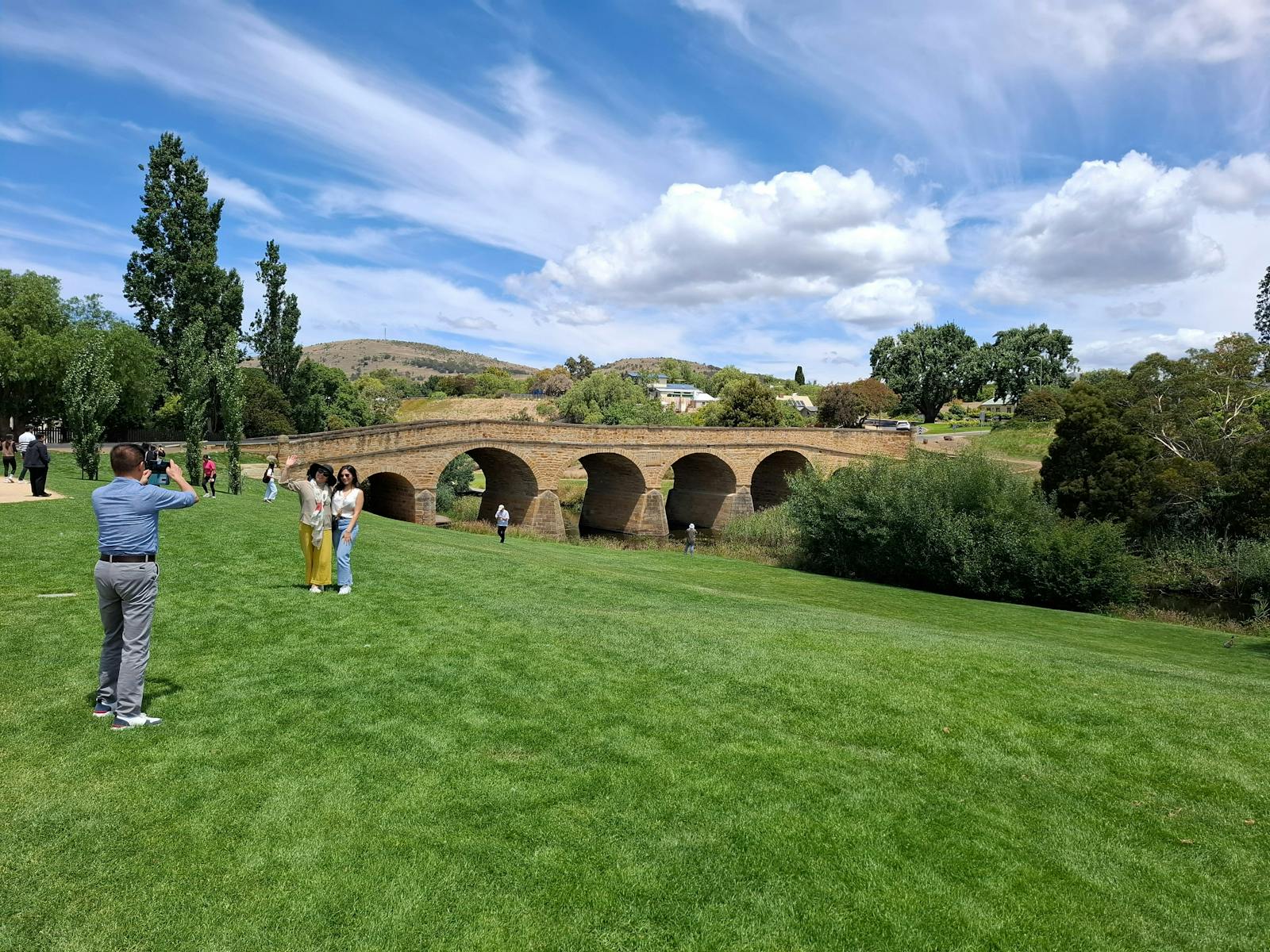 Another photos of Richmond Bridge from further back with green grass