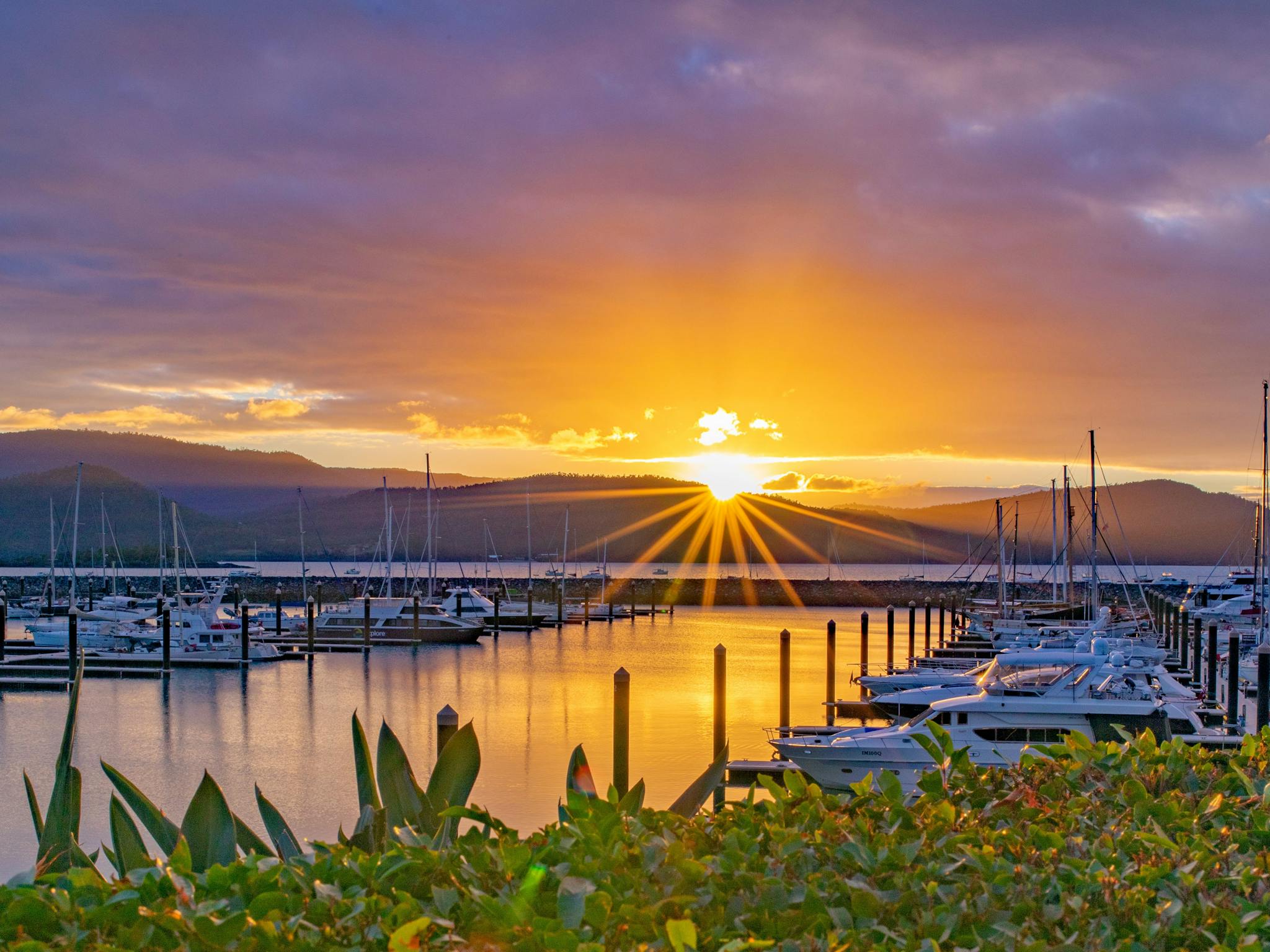 Sunset view at Coral Sea Marina in Airlie Beach