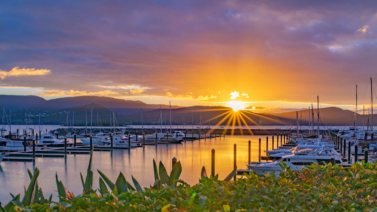 Sunset view at Coral Sea Marina in Airlie Beach