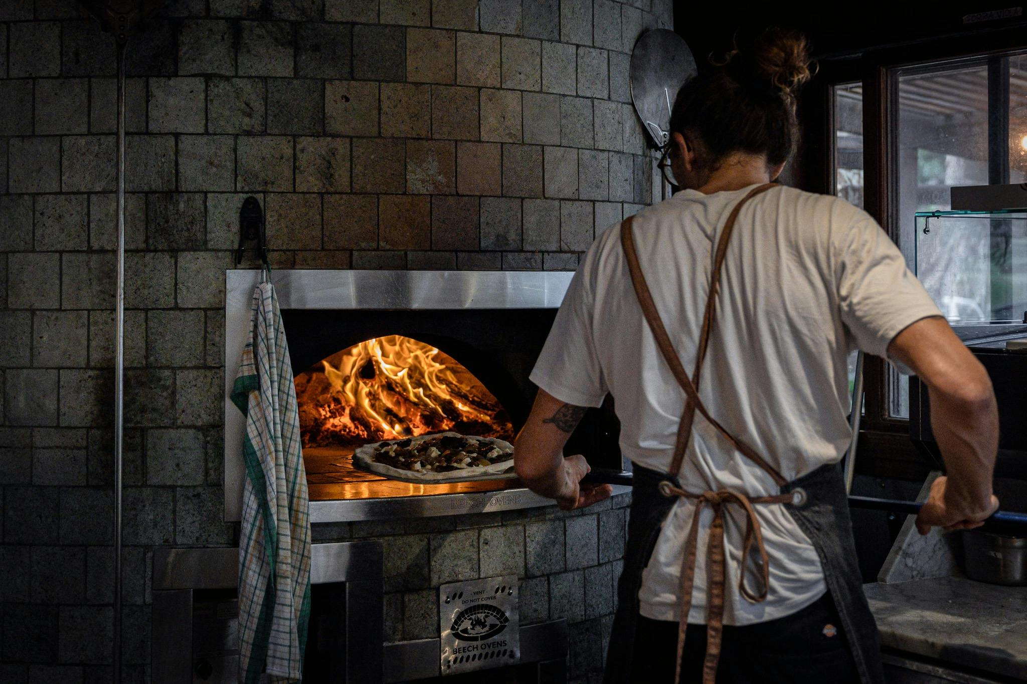 Woodfired pizza at The Treehouse restaurant in Byron Bay