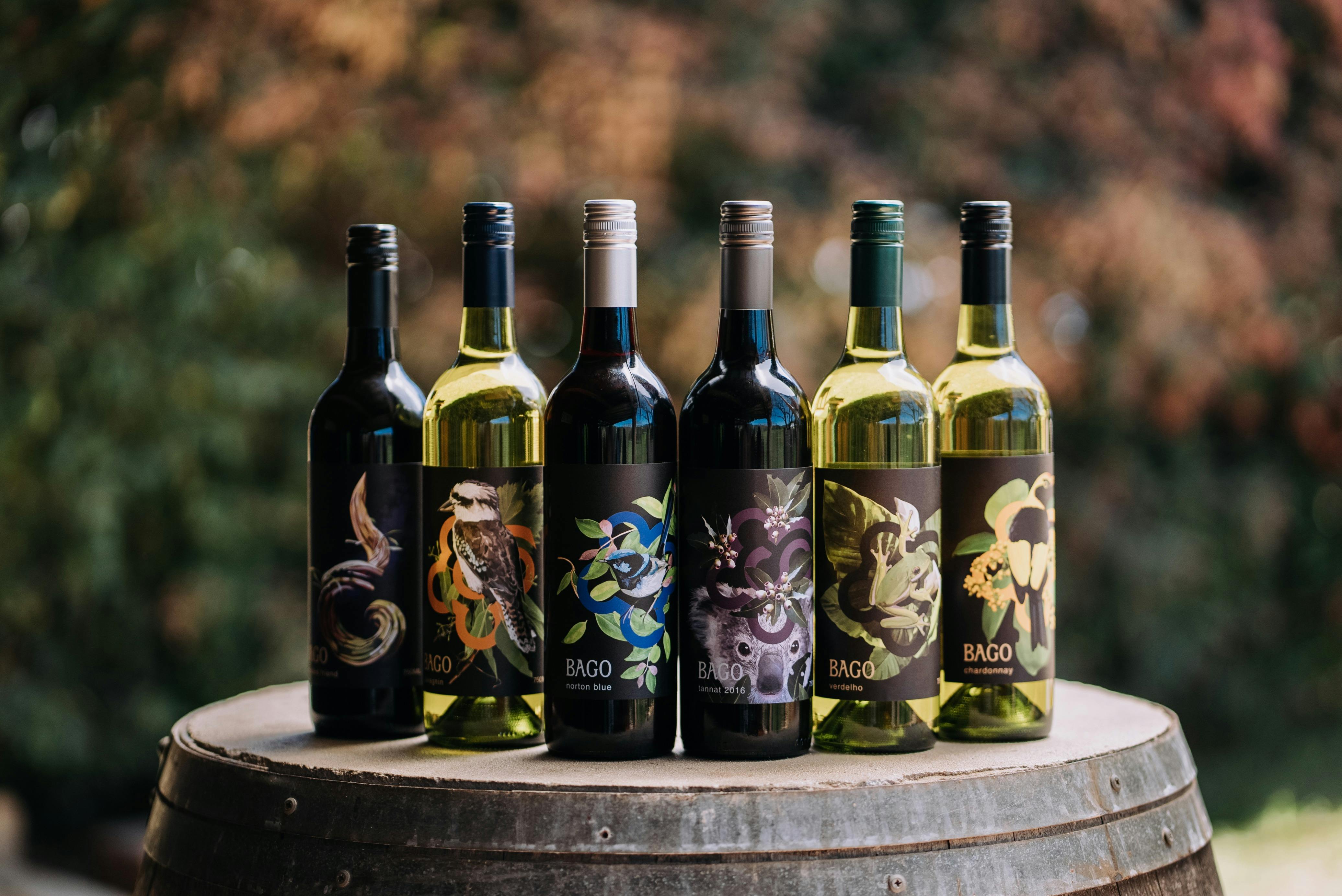 Bagos range of wine. Our labels celebrate our local fauna and flora,
