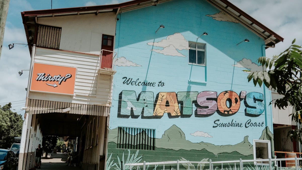 Matso's Sunshine Coast entrance mural on the side of the building