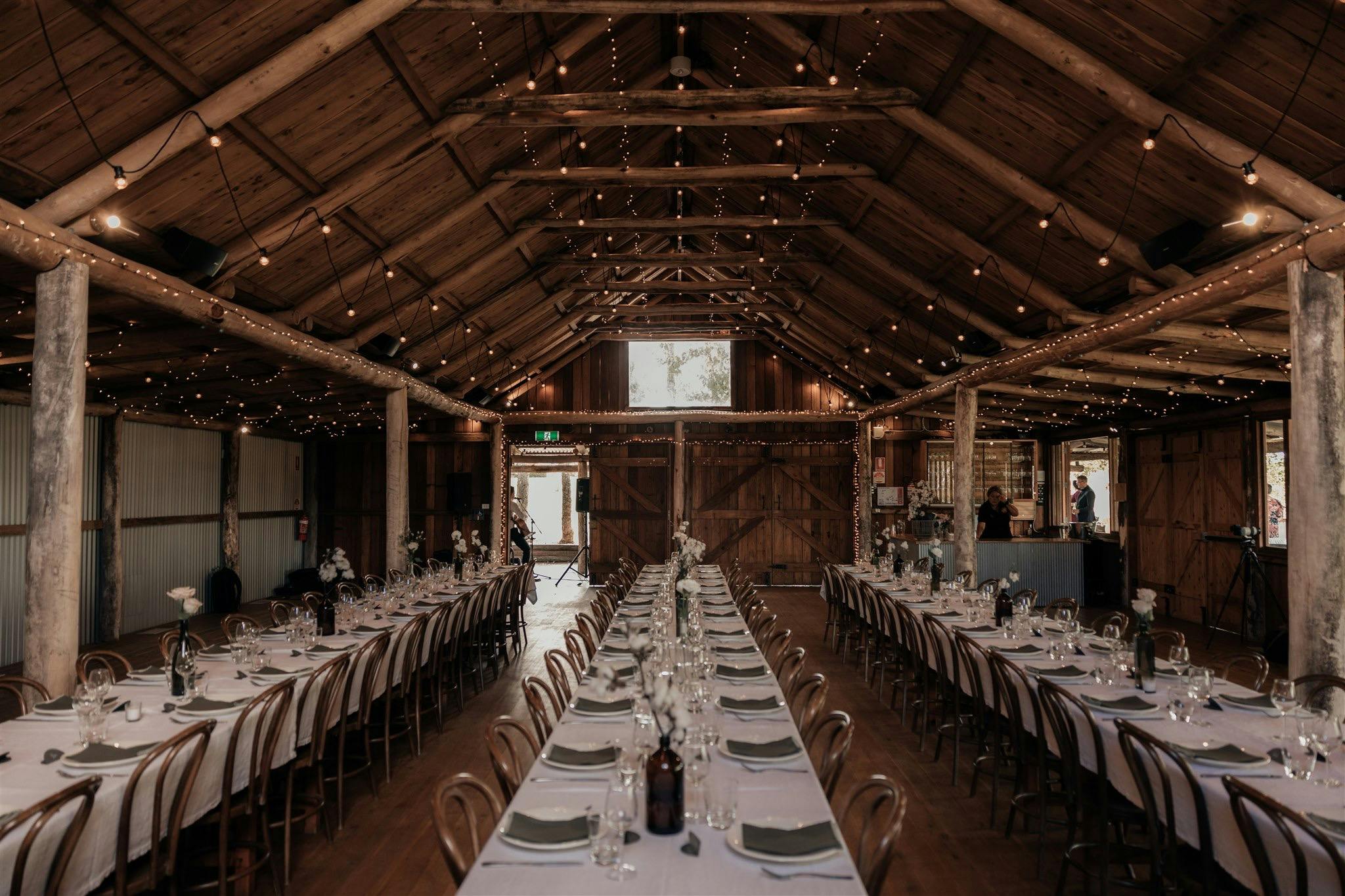 The Barn interior set up for a sit down meal