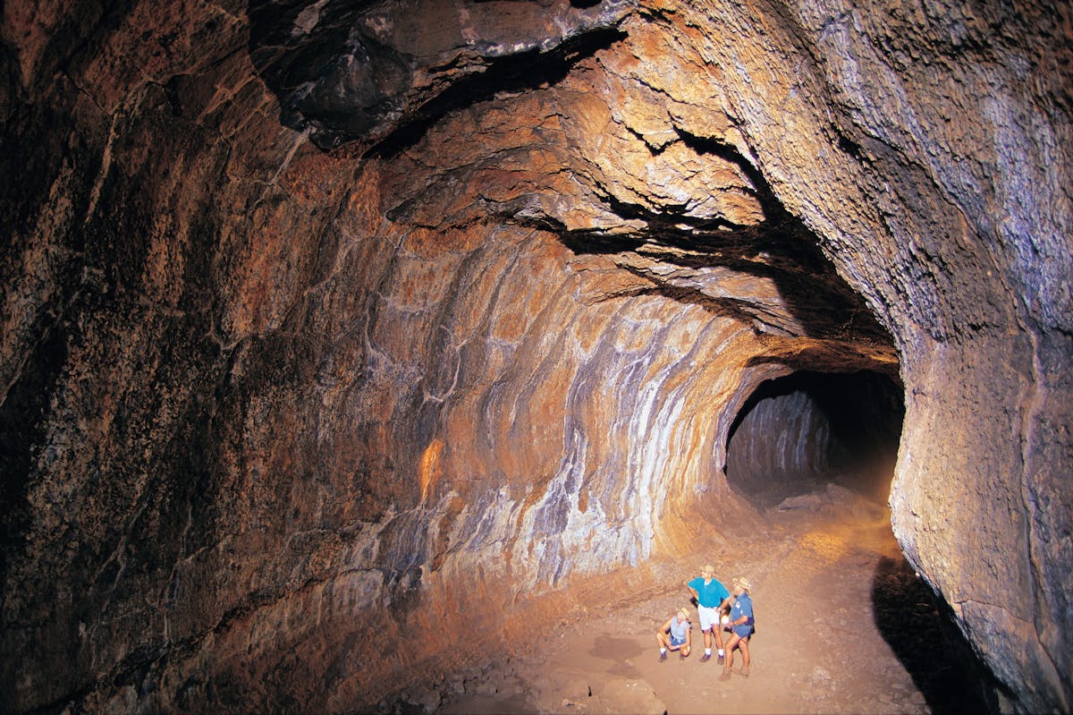 Tour group inside lava tube.