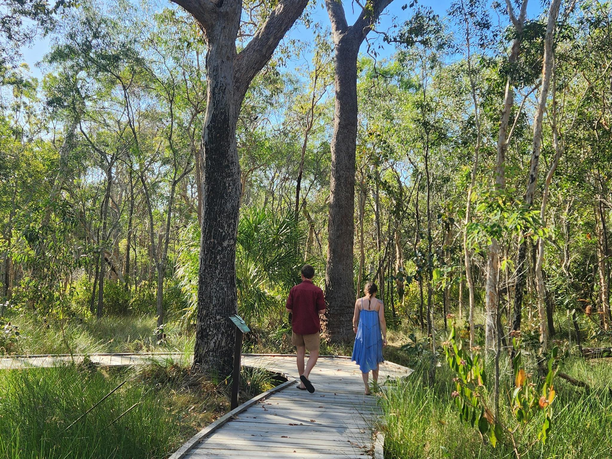 couple on bushland boardwalk couple on bushland boardwalk