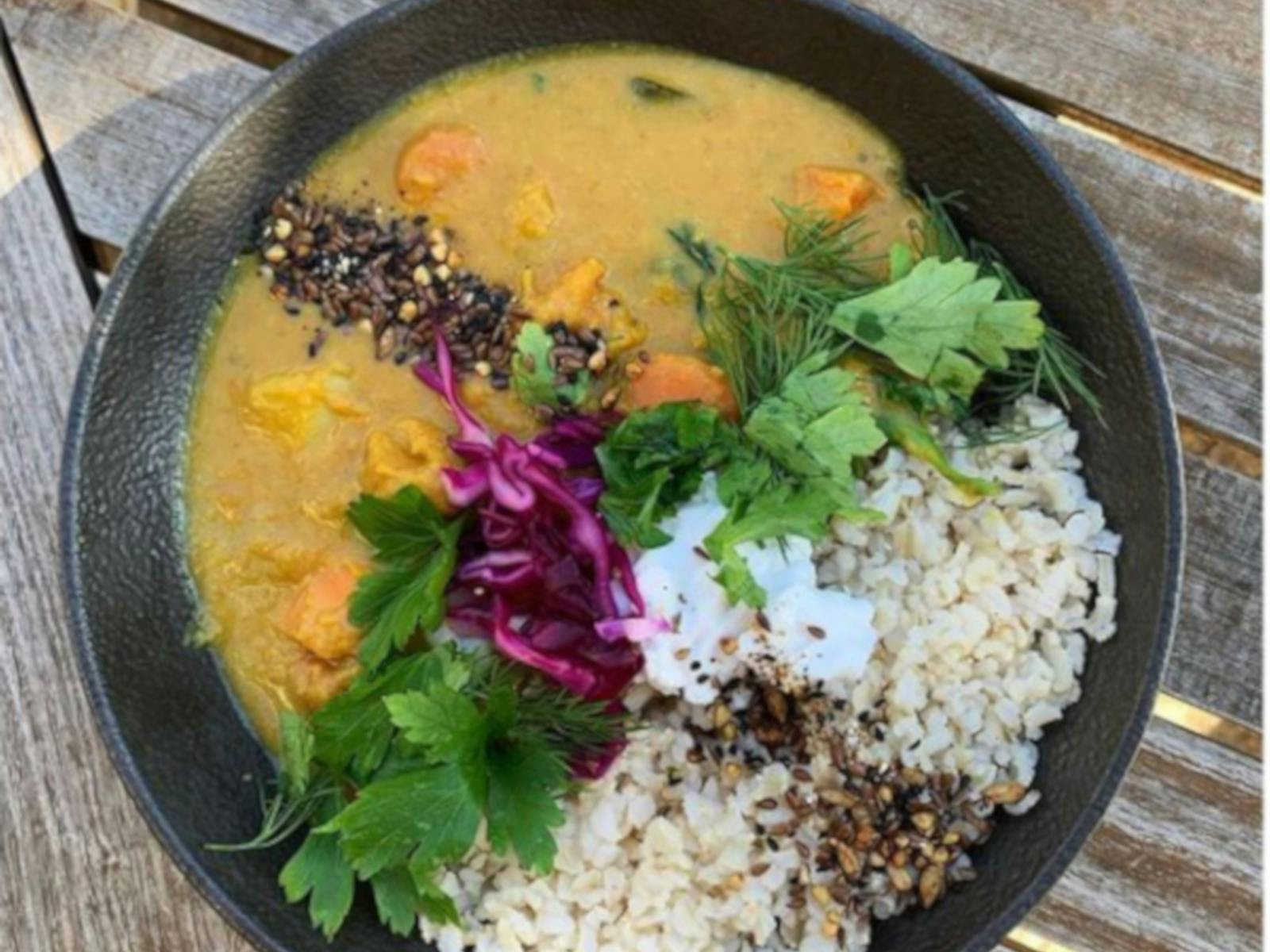 Curry with lots of greenery and colour