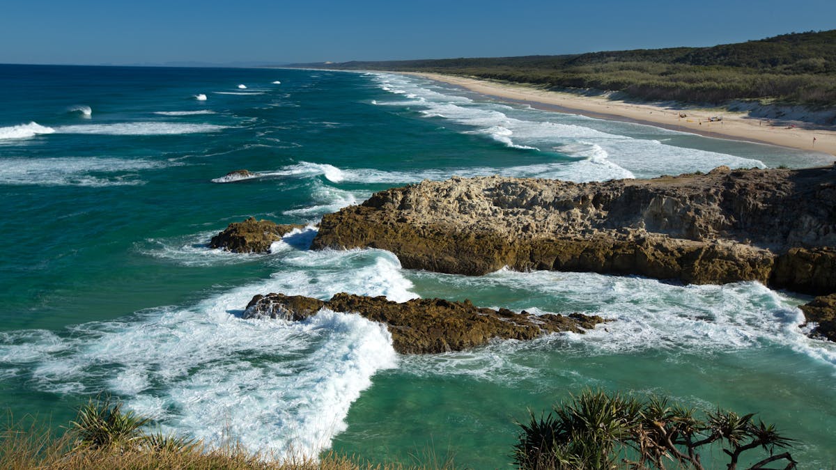 Ocean waves at Main Beach, Minjerribah, North Stradbroke Island Redlands Coast Queensland