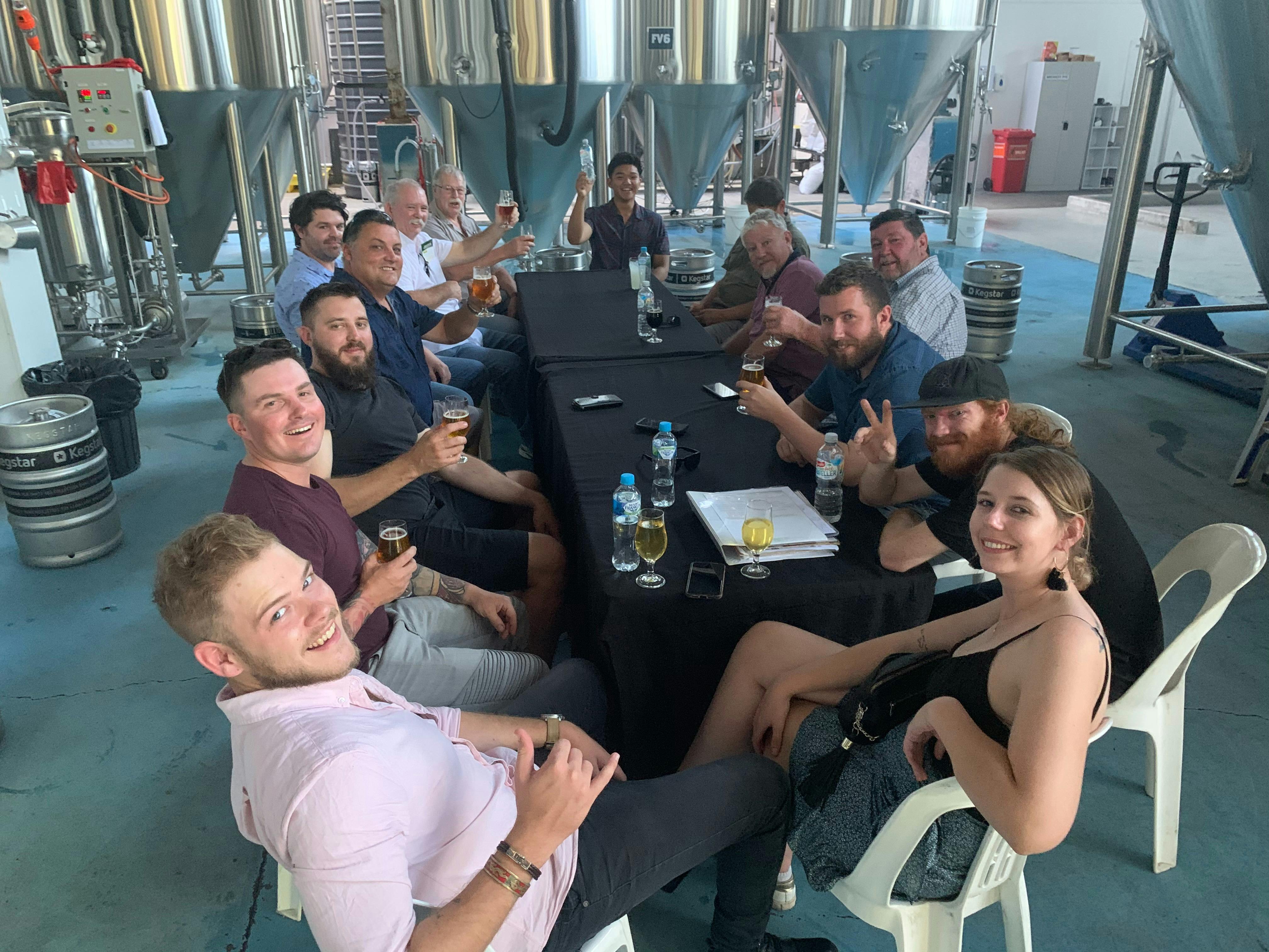 Relaxing and drinking beers on the brewery floor at Ballistic Beer Co