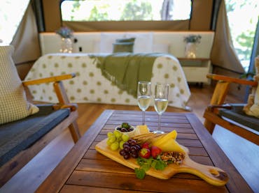 Luxe Glamping Tent in bush setting with deck