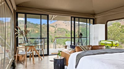 Inside the luxe tent looking out to the front deck