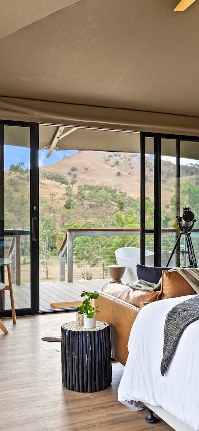 Inside the luxe tent looking out to the front deck