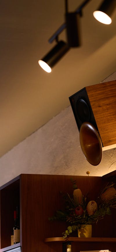 Sand cast bronze speaker, mounted to the wall