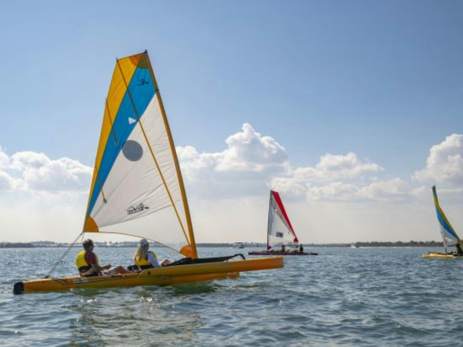 Three tandem sailing kayaks on beautiful waterways in Mandurah