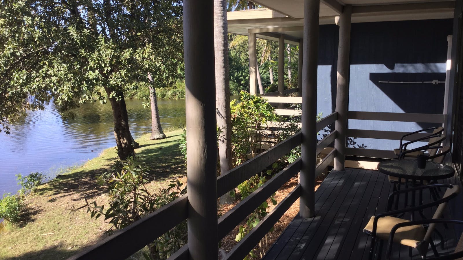 All villas at Sanctuary Lakes Fauna Retreat have a balcony looking over the lake