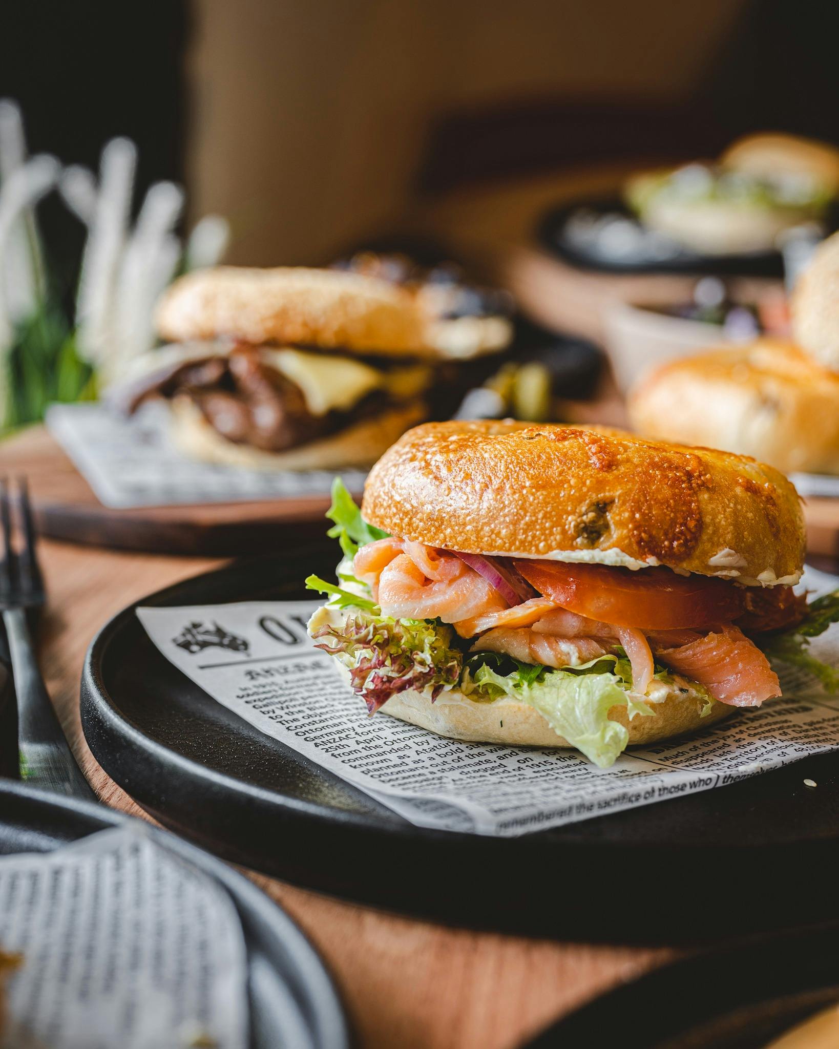 Smoked salmon or Moo (Roasted Beef) Bagel
