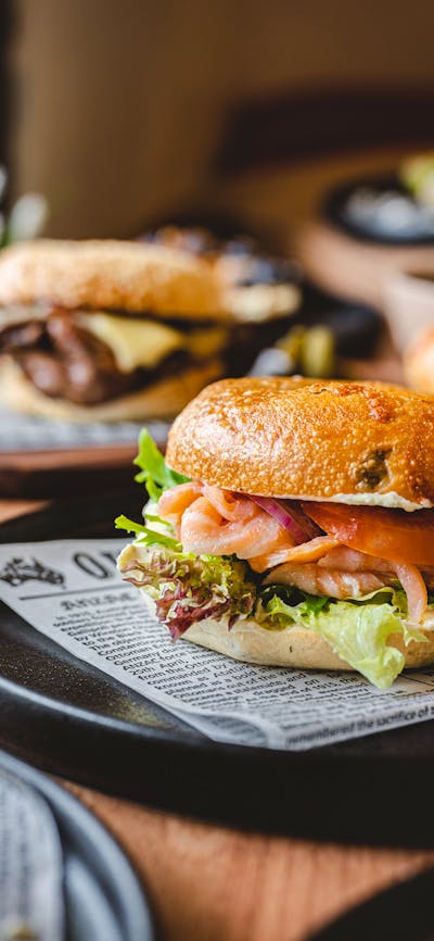 Smoked salmon or Moo (Roasted Beef) Bagel