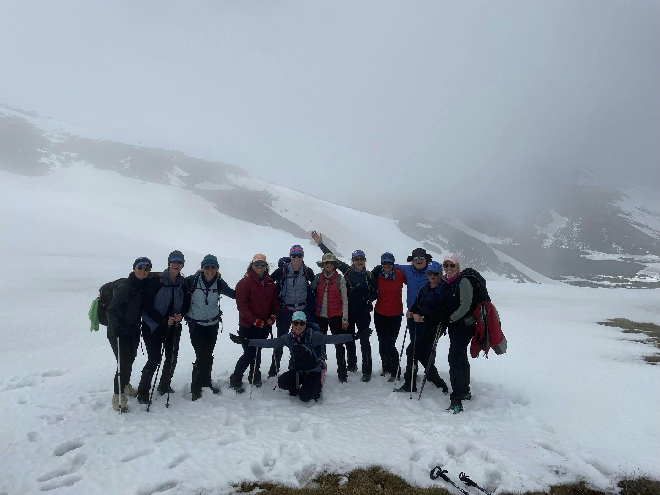 Group hiking in the snow
