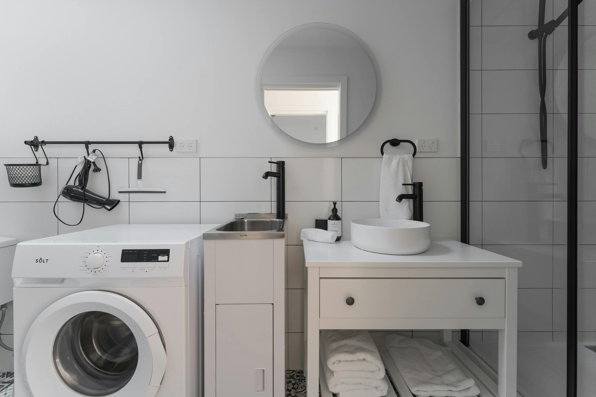 cabin washing machine in bathroom