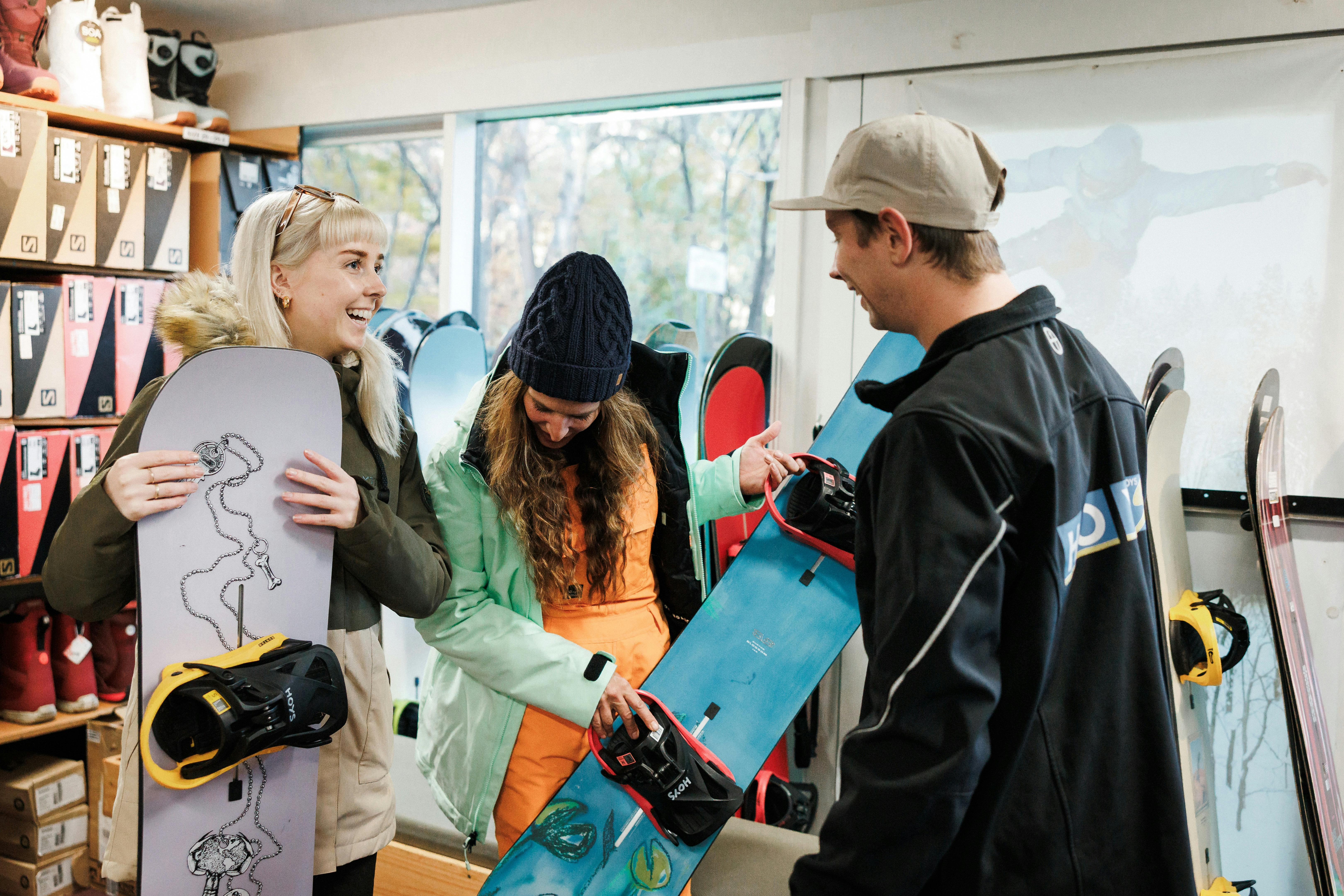 Guests getting fitted out with snowboard gear