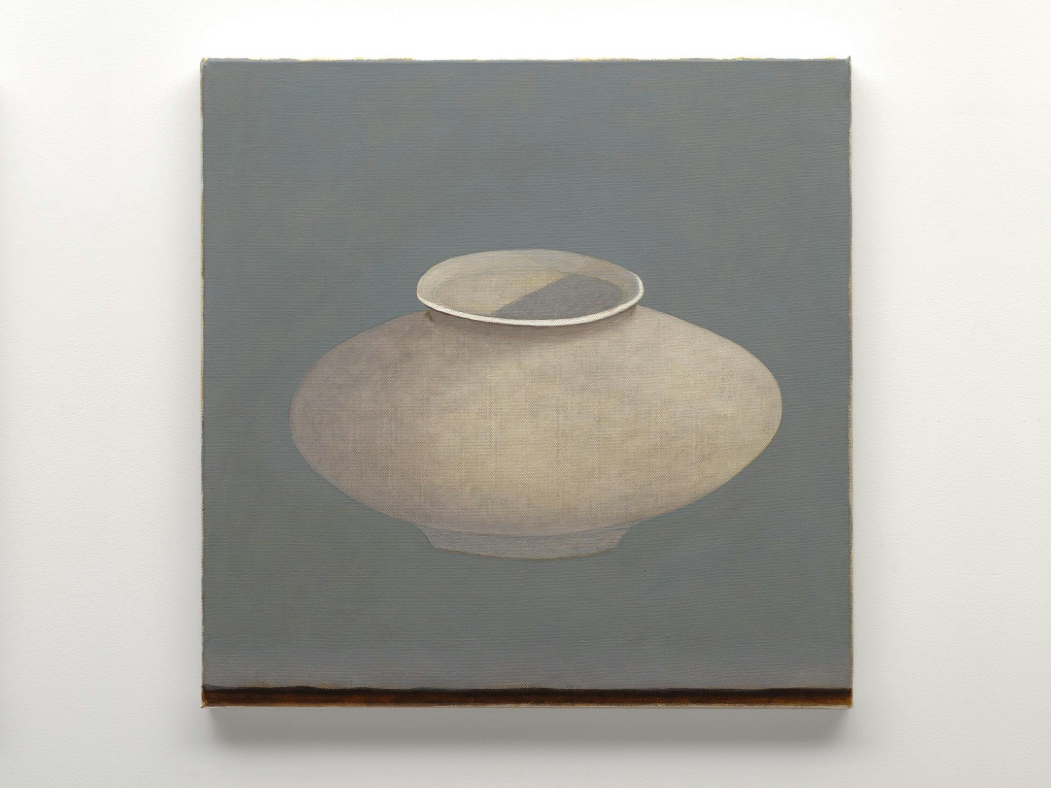 Tim’s painting features a solitary vase suspended in space.
