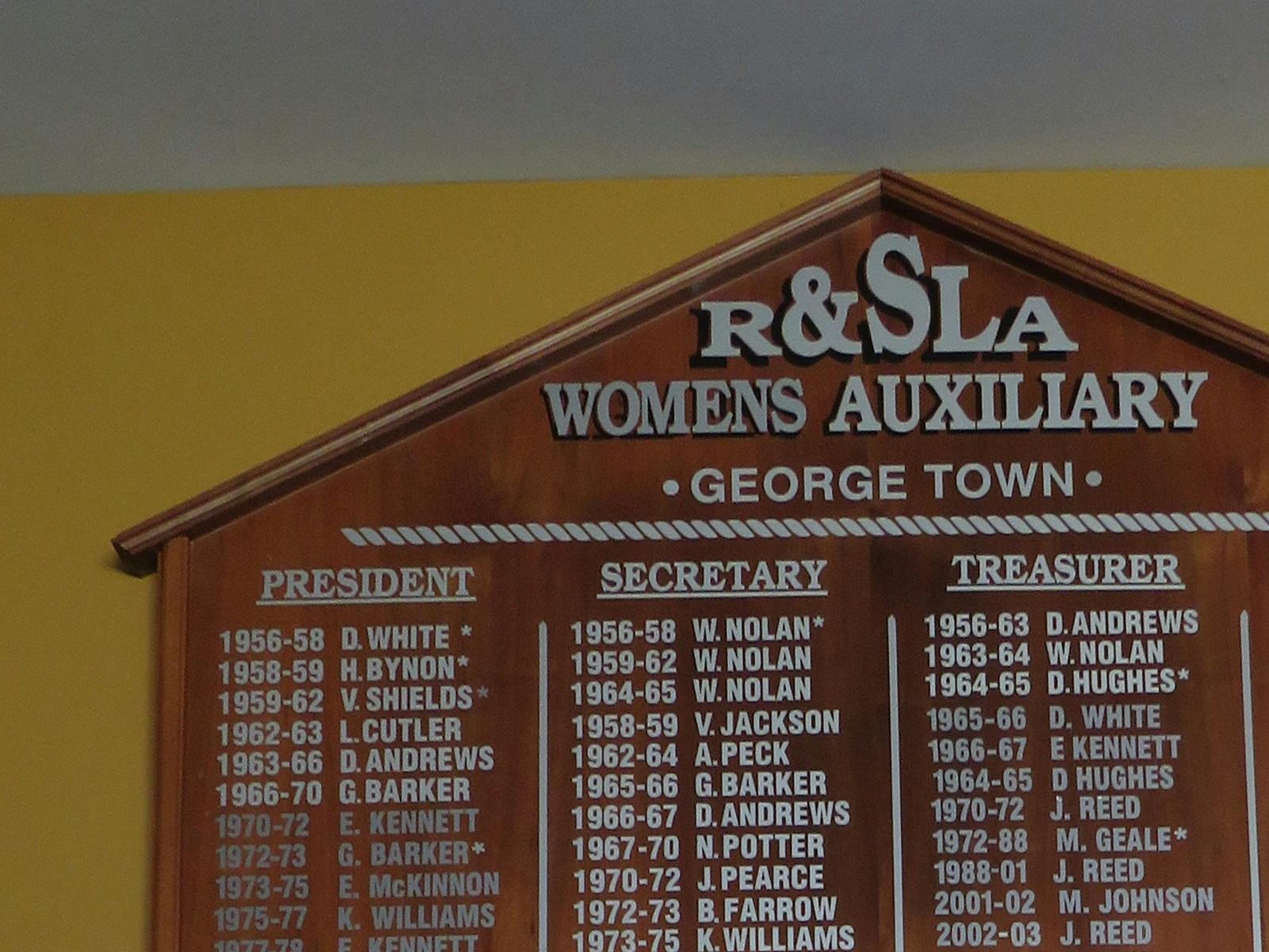 A detail of the Womens Auxiliary board