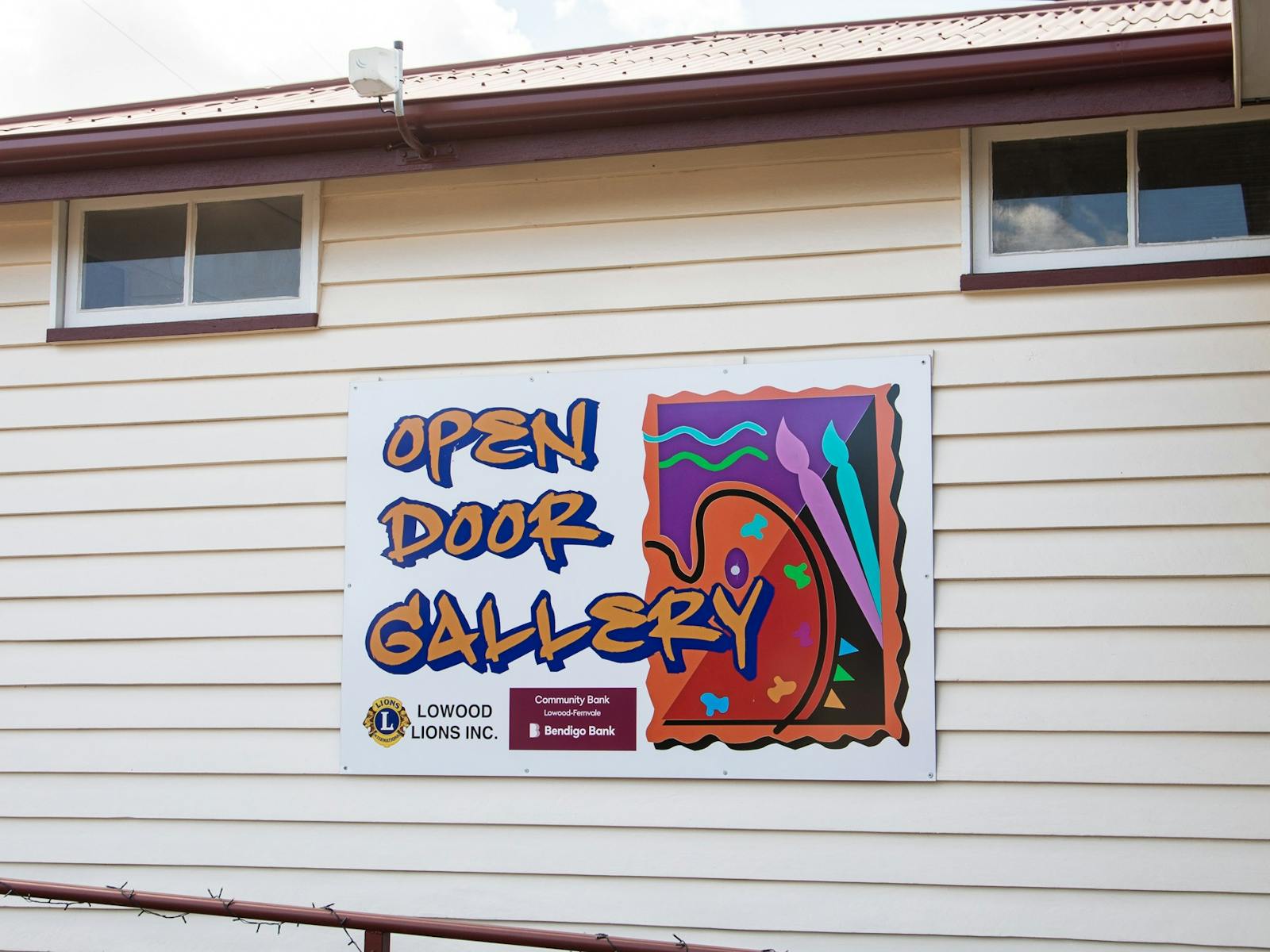 The Open Door Gallery Lowood Building and sign The Open Door Gallery Lowood Building and sign