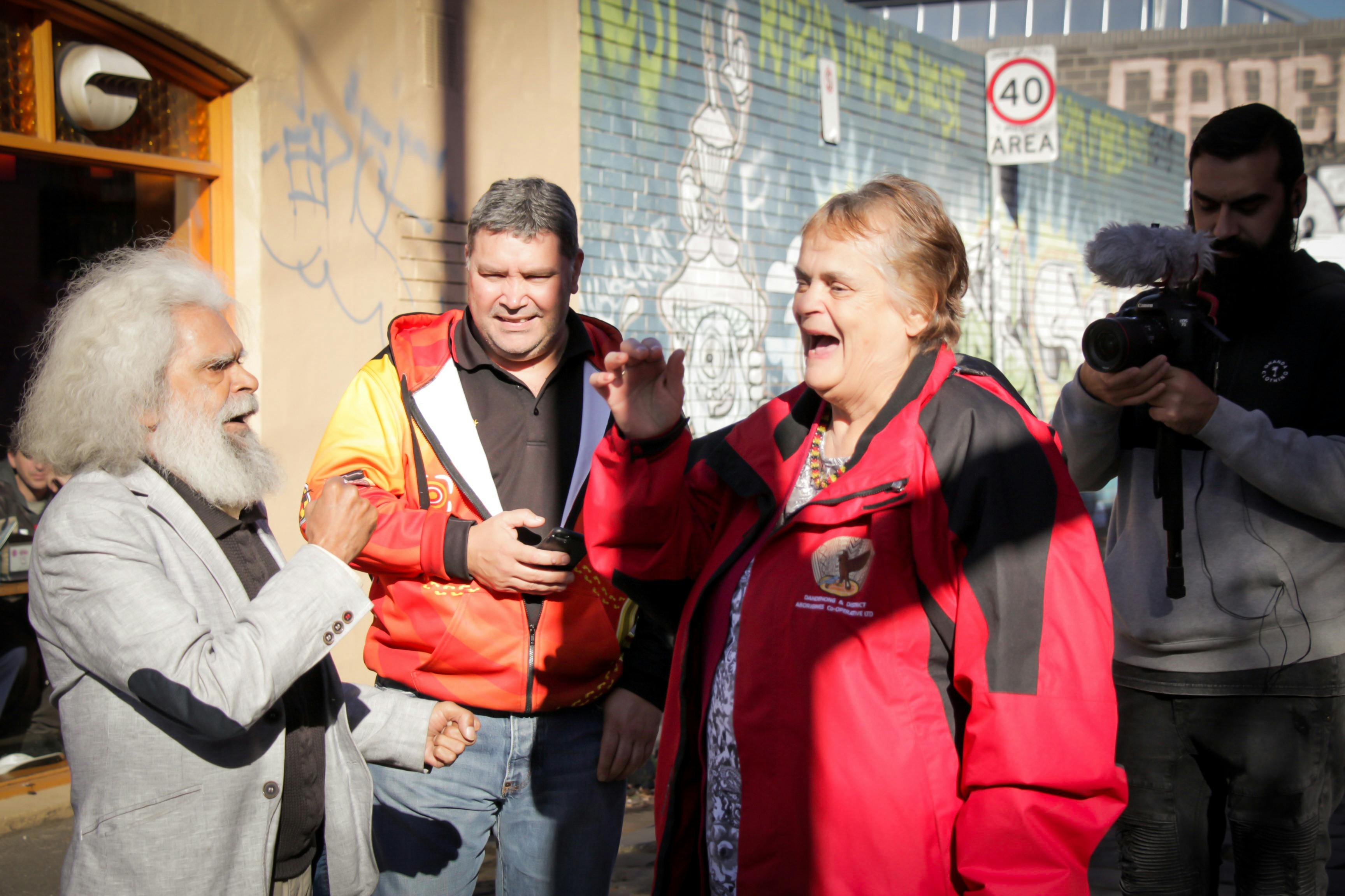 Uncle Jack Charles yarnin' on Gertrude St, with Troy Austin and Aunty Pat Ockwell, heard on the app
