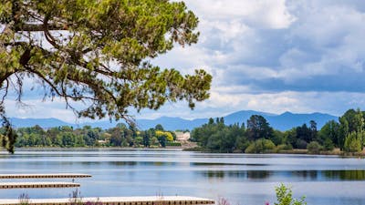 View of The Governor General's residence perched on Lake Burley Griffin